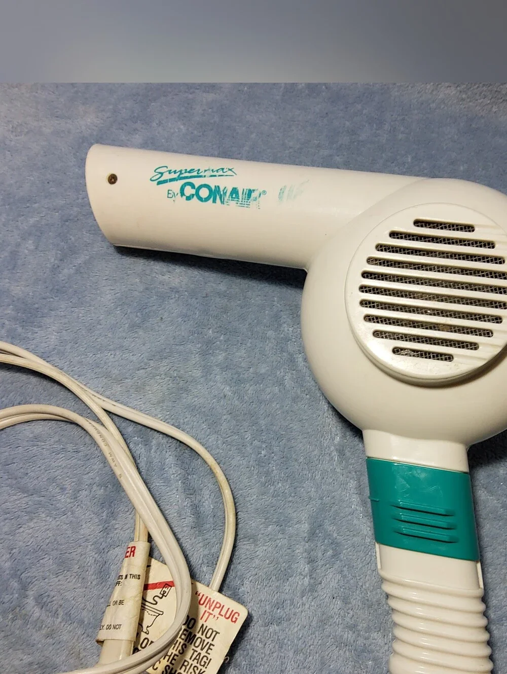 Vintage Supermax By Conair Teal White Hair Blow Dryer Tested & WORKING!
